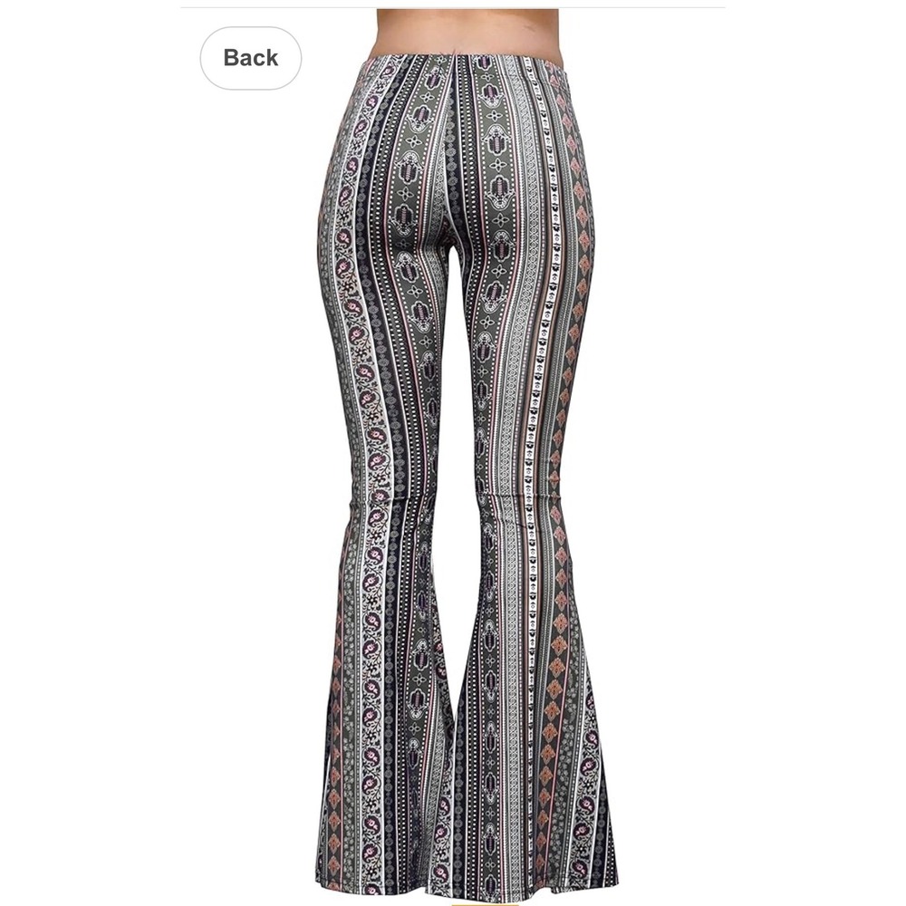 Daisy Del Sol Womens Small Olive Green Hamsa Paisley Flare Bell Bottom Pants - Picture 4 of 10